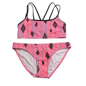 Funkita Geometric Pink and Black‎ Bikini with Cross-Back Straps